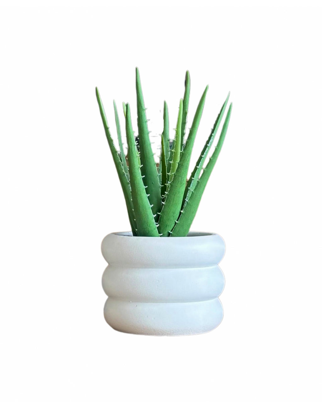 Macetero de cerámica blanco mate con diseño Anillado grueso