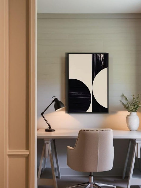 Yin - Monochrome Geometry Framed Abstract Canvas Wall Art