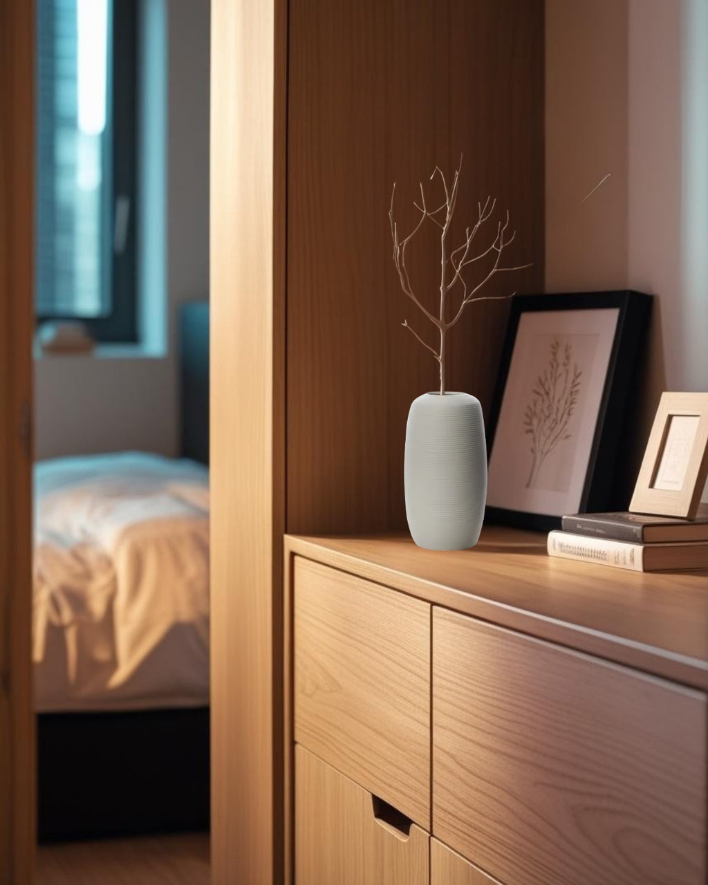 Jarrón blanco con silueta cilindrica Oslo - 20 cm.