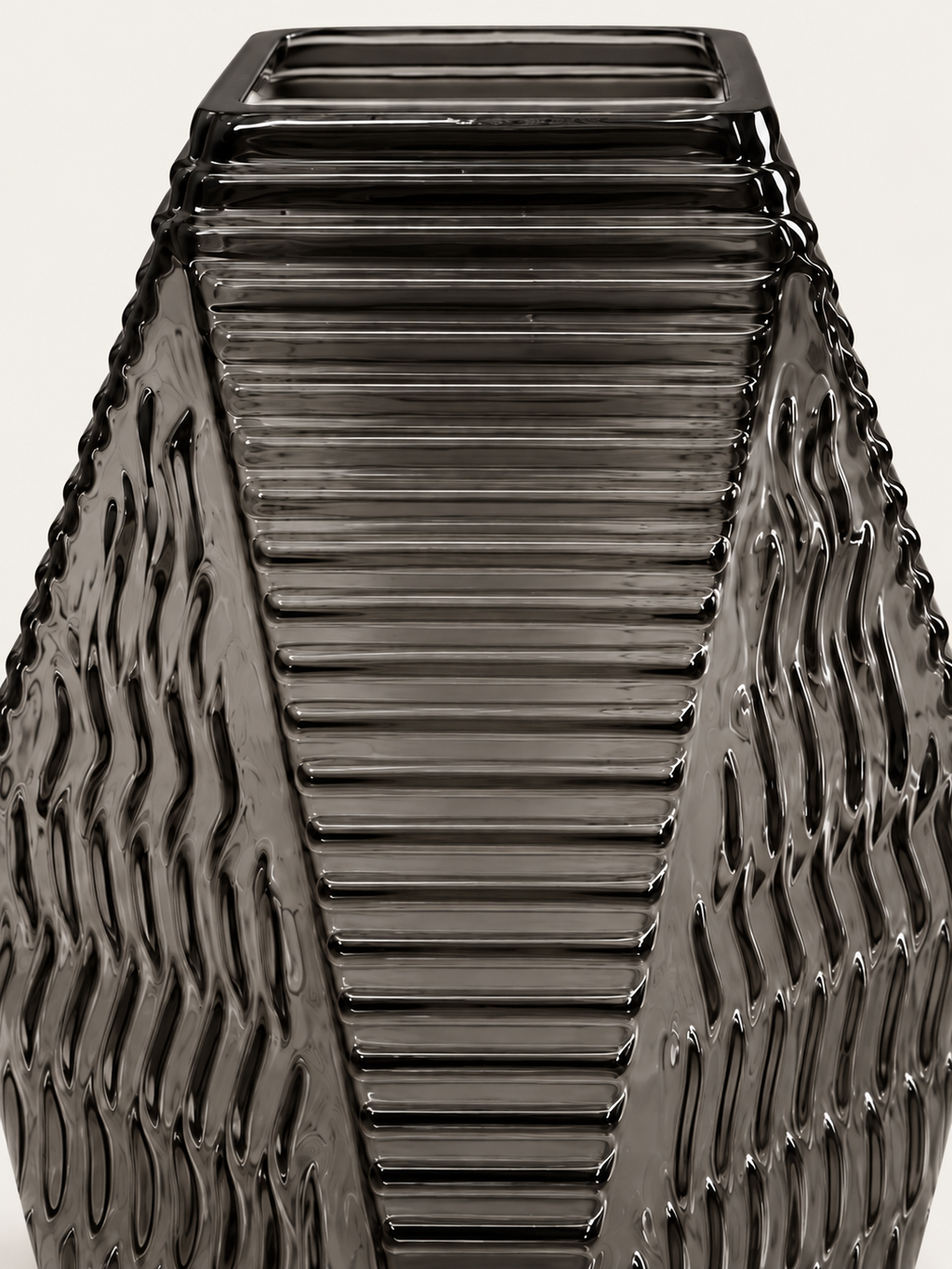 Jarrón de vidrio ahumado con relieve geométrico 23 cm - Arista