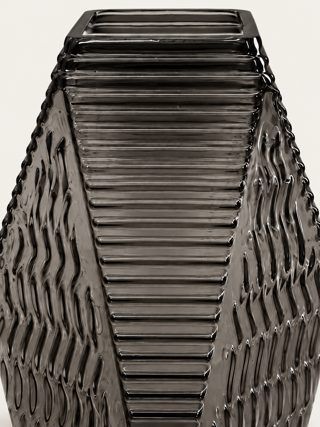 Jarrón de vidrio ahumado con relieve geométrico 23 cm - Arista