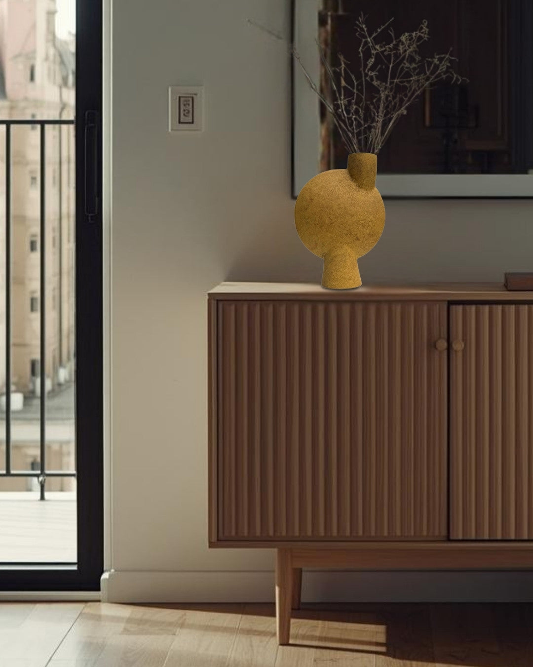 Jarrón de cerámica escultórico con acabado rústico Dualis - 36 cm.