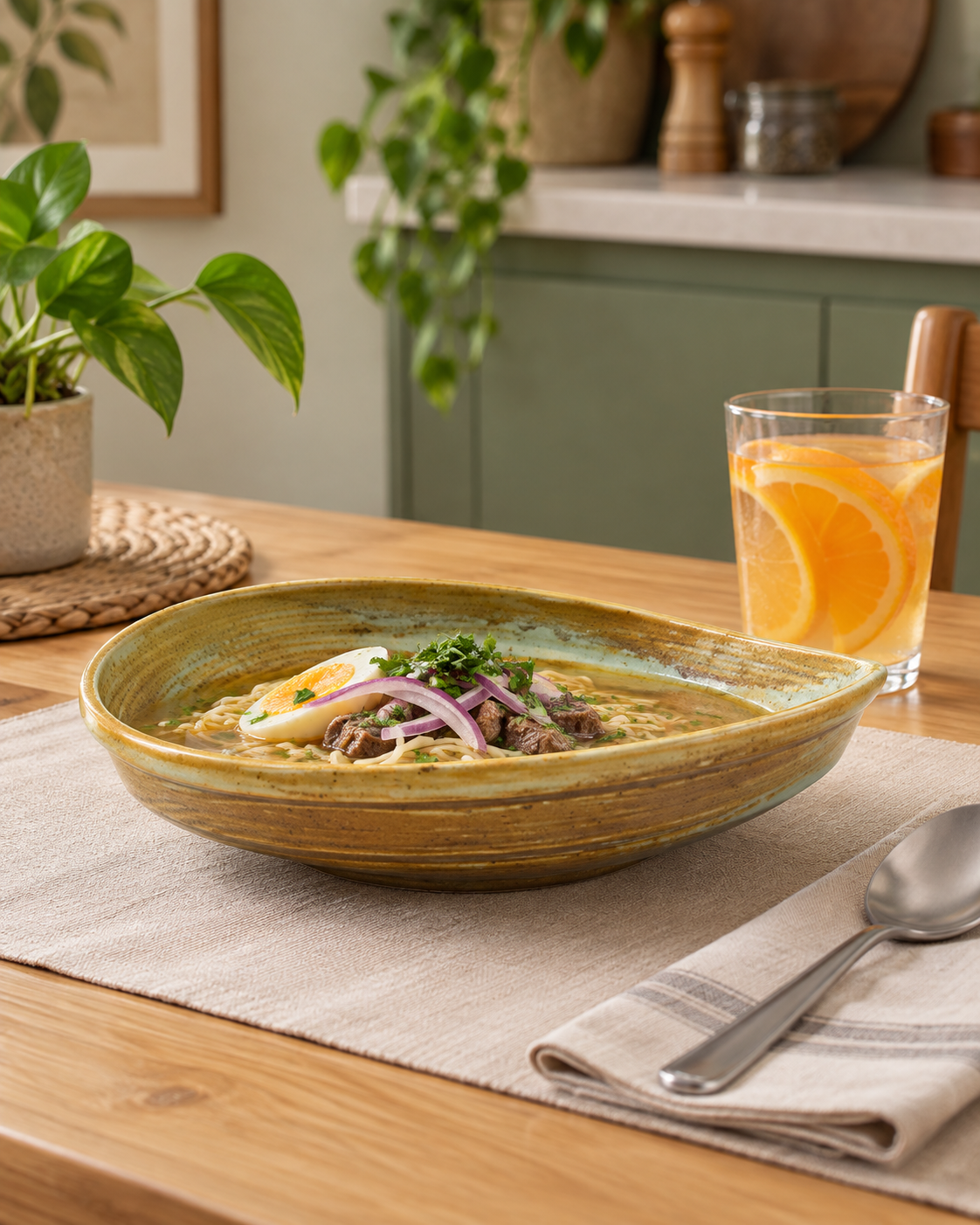 Plato hondo orgánico ámbar y crema – Ocaso