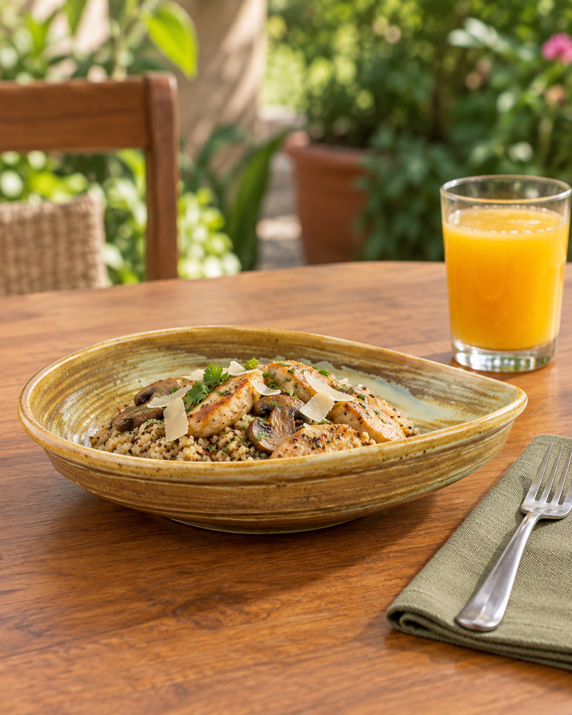 Plato hondo orgánico ámbar y crema – Ocaso