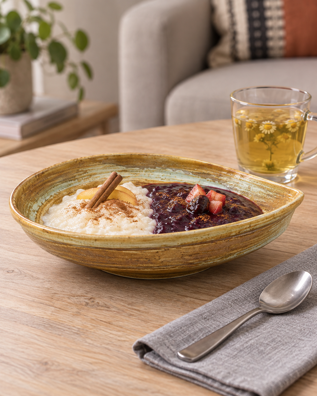 Plato hondo orgánico ámbar y crema – Ocaso
