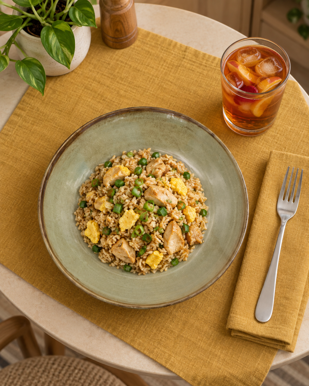 Plato hondo gris oliva con borde marrón – Niebla