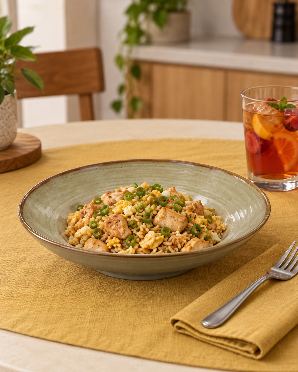 Plato hondo gris oliva con borde marrón – Niebla