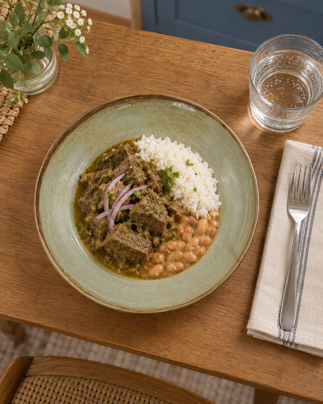 Plato hondo gris oliva con borde marrón – Niebla