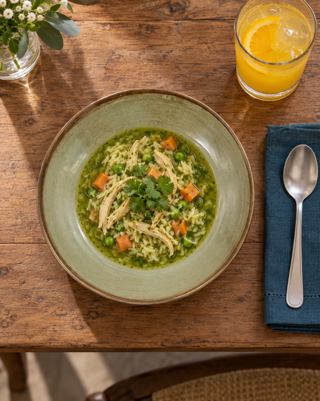 Plato hondo gris oliva con borde marrón – Niebla
