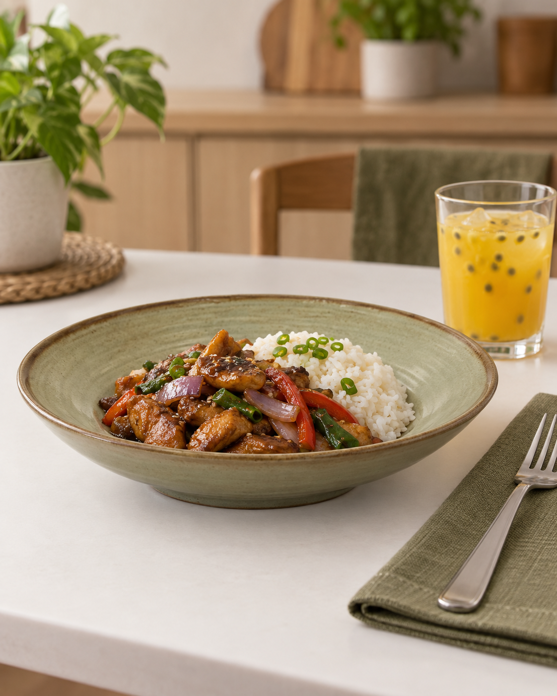 Plato hondo gris oliva con borde marrón – Niebla