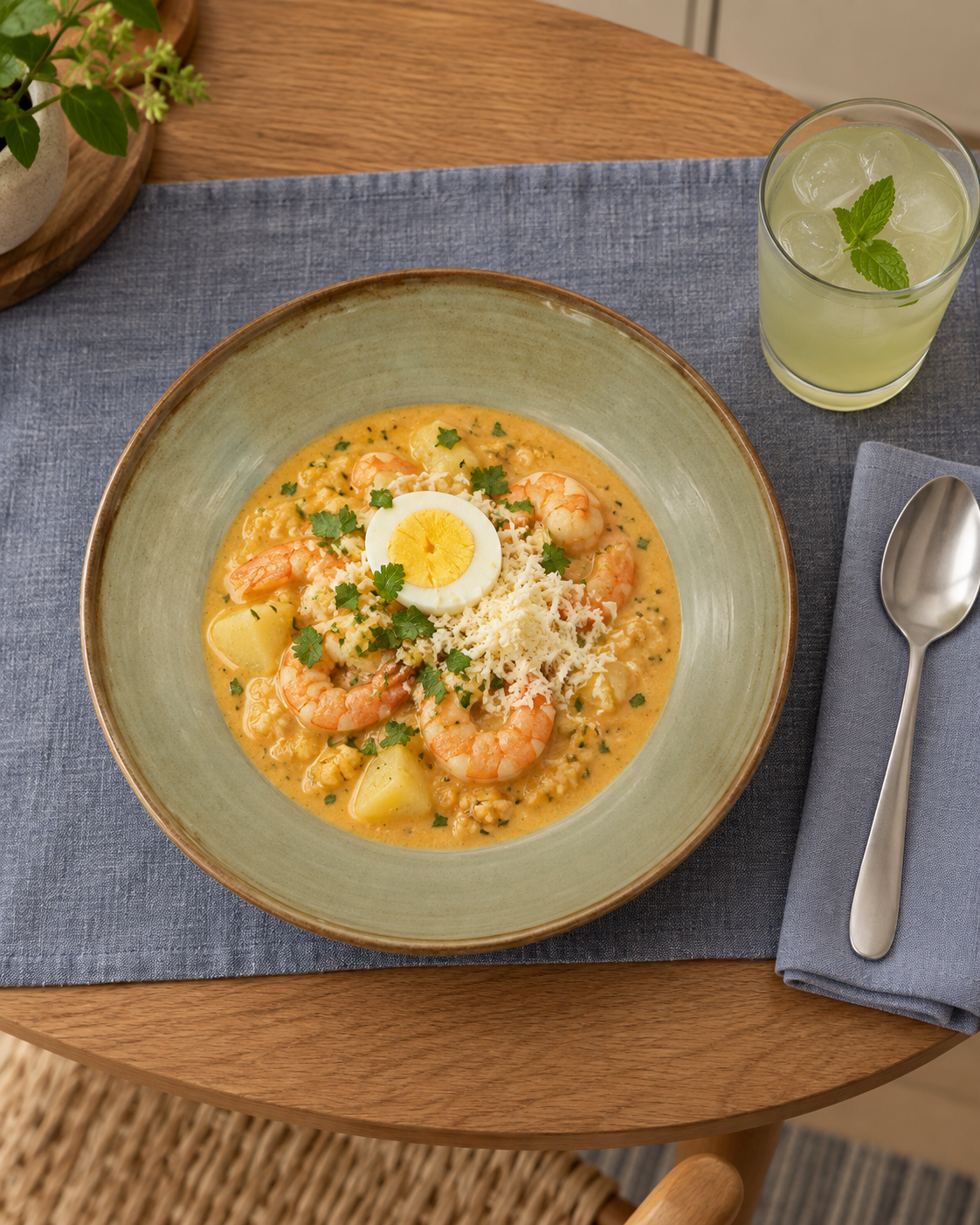 Plato hondo gris oliva con borde marrón – Niebla