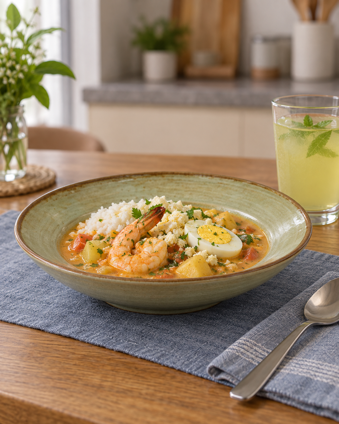 Plato hondo gris oliva con borde marrón – Niebla