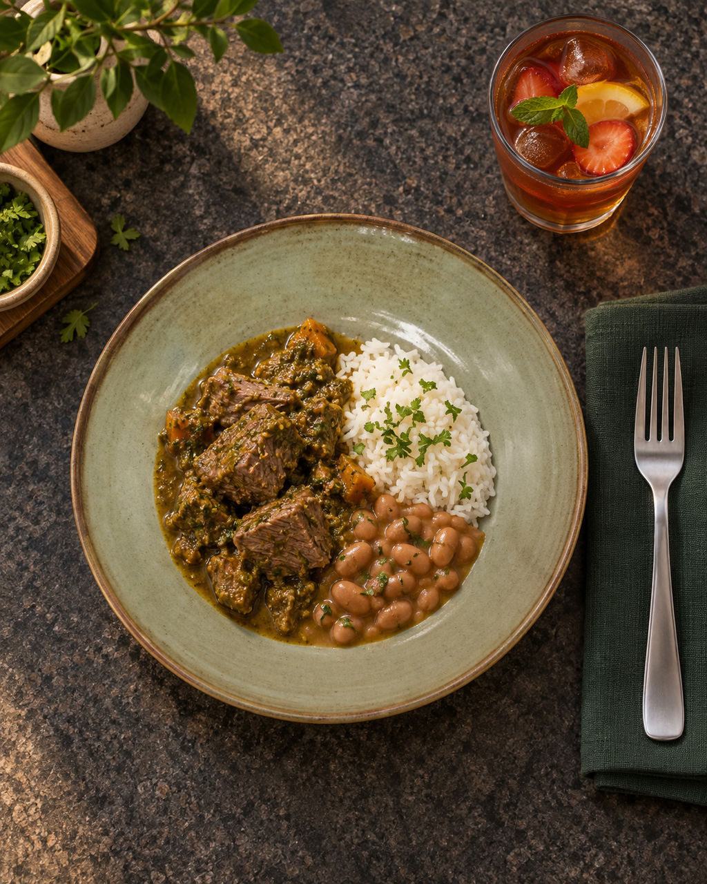 Plato hondo gris oliva con borde marrón – Niebla