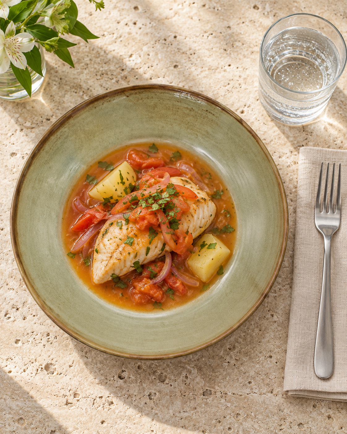 Plato hondo gris oliva con borde marrón – Niebla