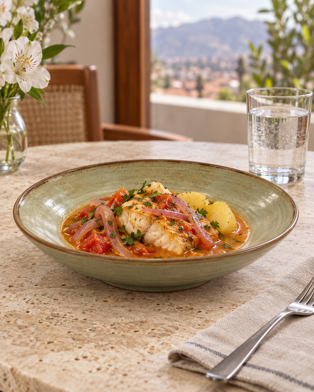 Plato hondo gris oliva con borde marrón – Niebla