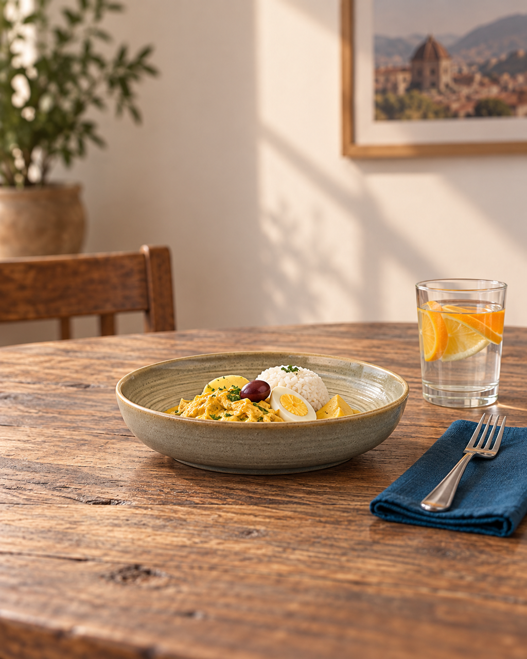 Plato hondo oliva claro con borde miel – Ladera
