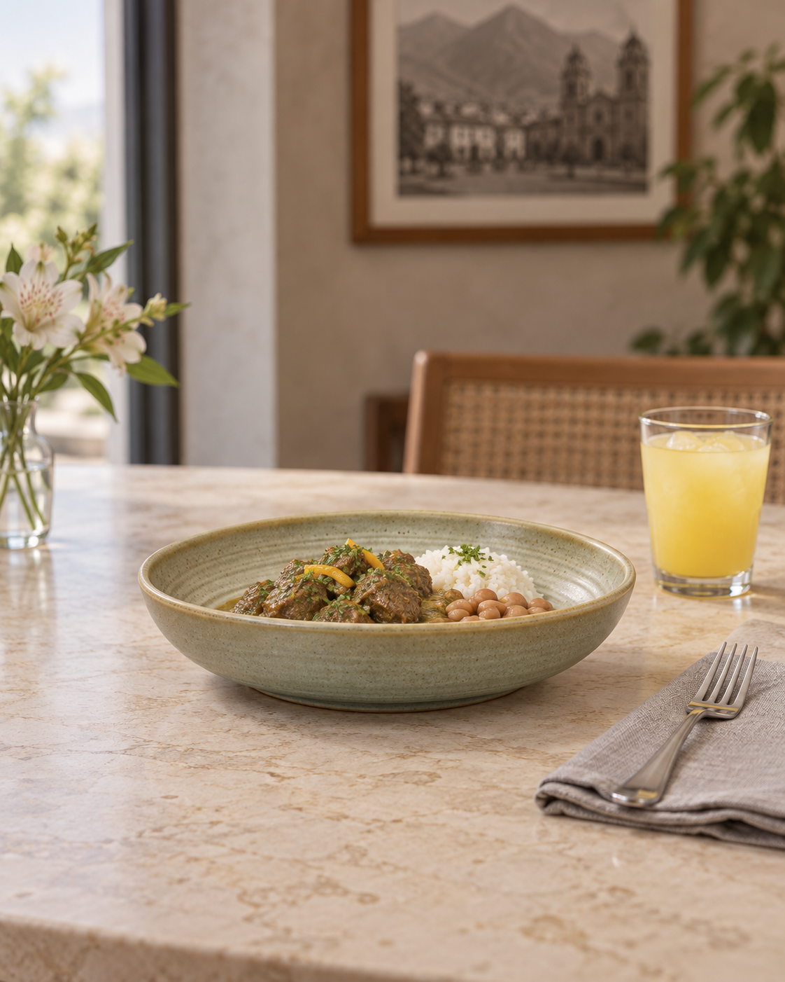 Plato hondo oliva claro con borde miel – Ladera