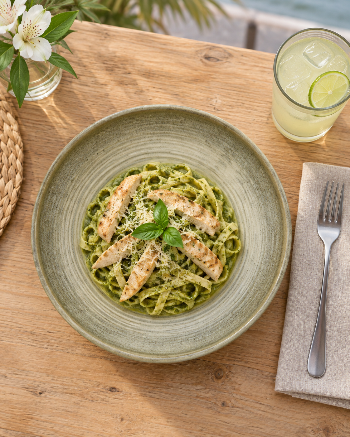 Plato hondo oliva claro con borde miel – Ladera
