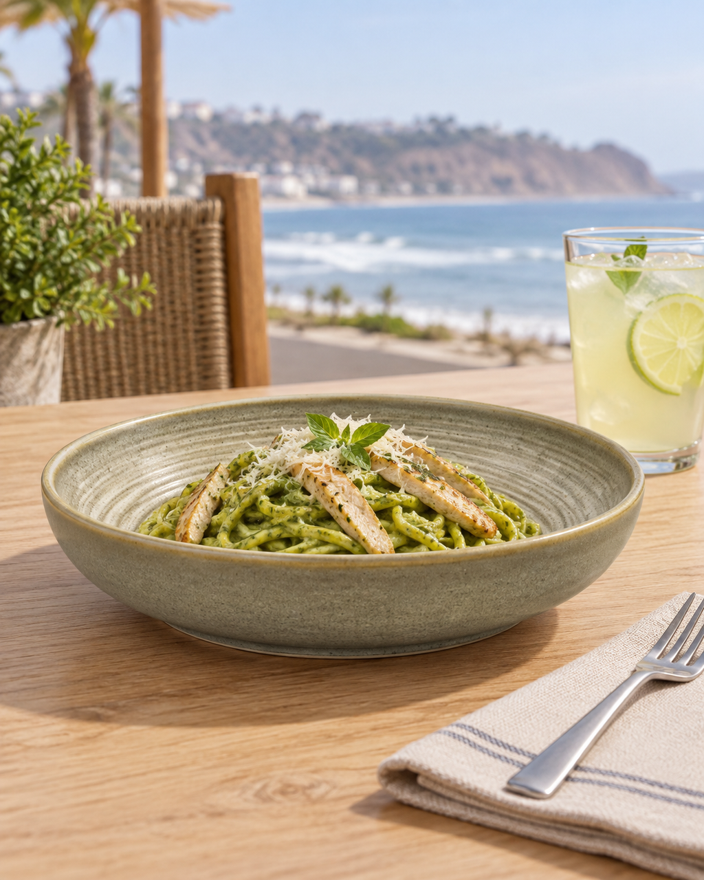 Plato hondo oliva claro con borde miel – Ladera
