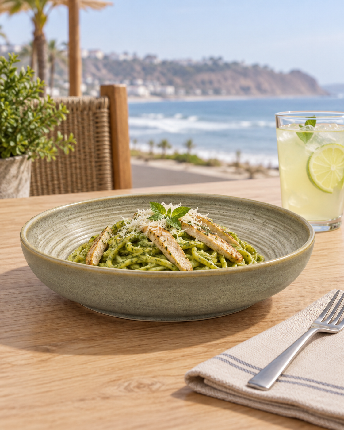 Plato hondo oliva claro con borde miel – Ladera