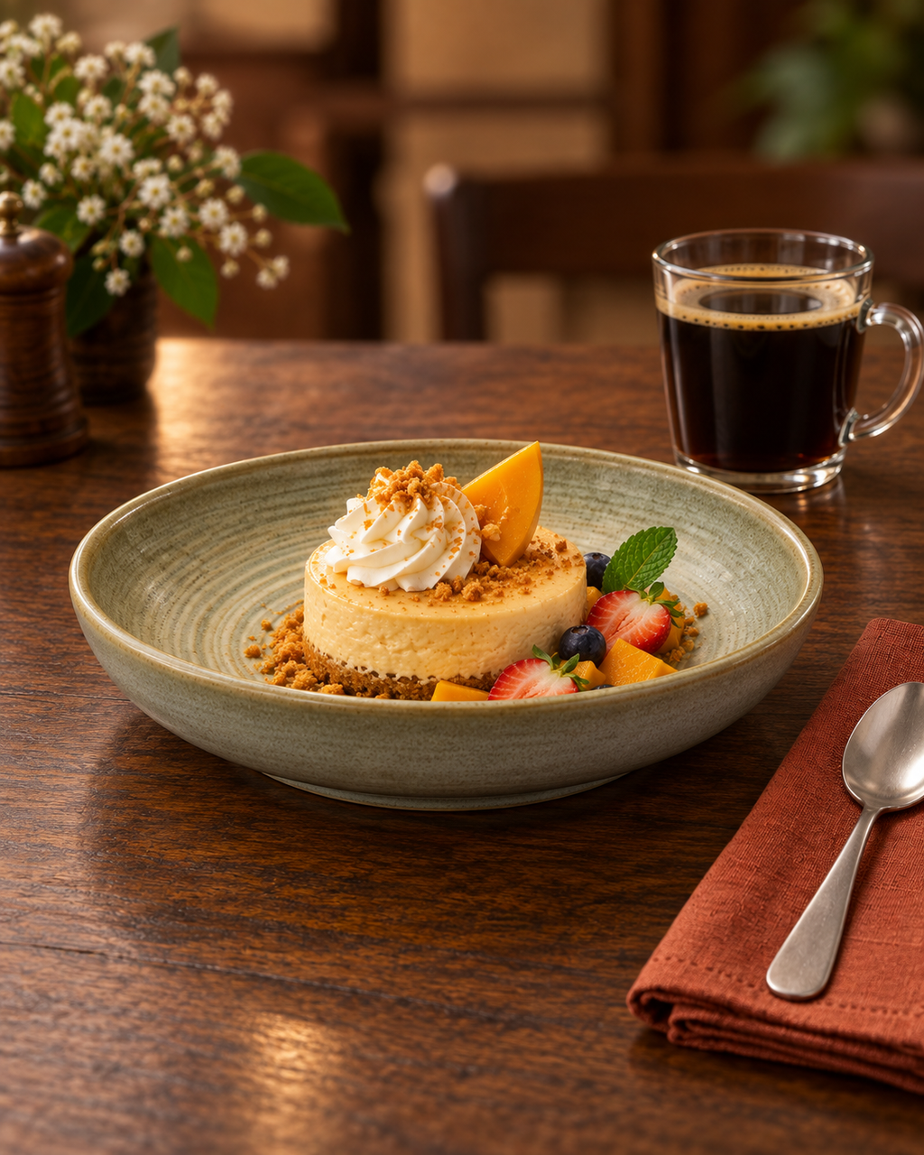 Plato hondo oliva claro con borde miel – Ladera