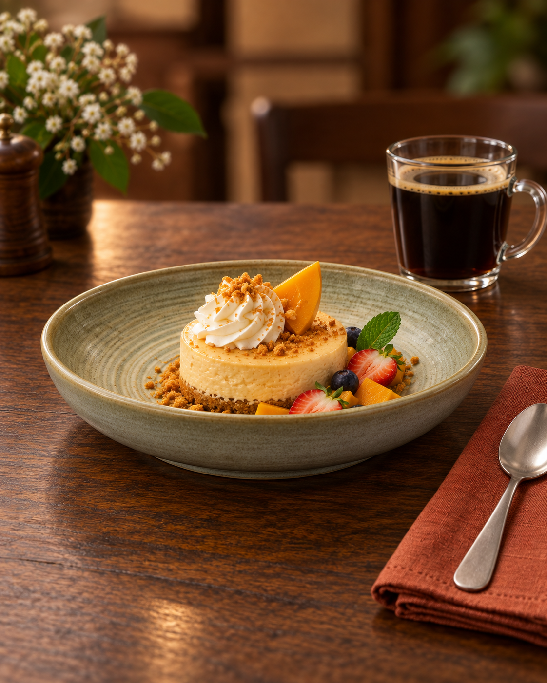 Plato hondo oliva claro con borde miel – Ladera