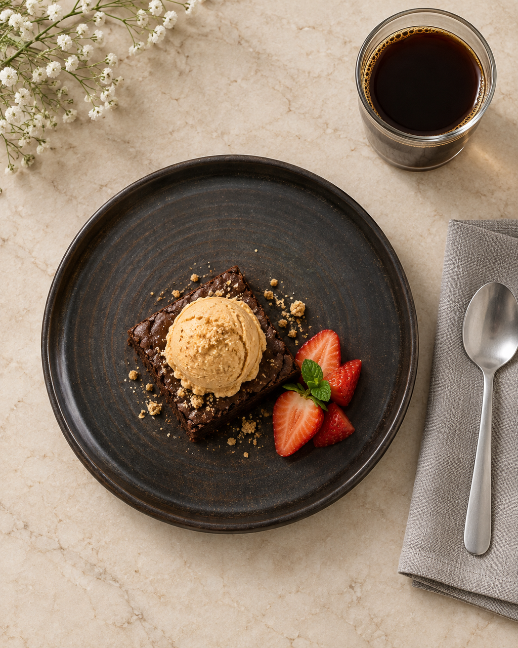 Plato carbón de borde recto con anillos – Basalto