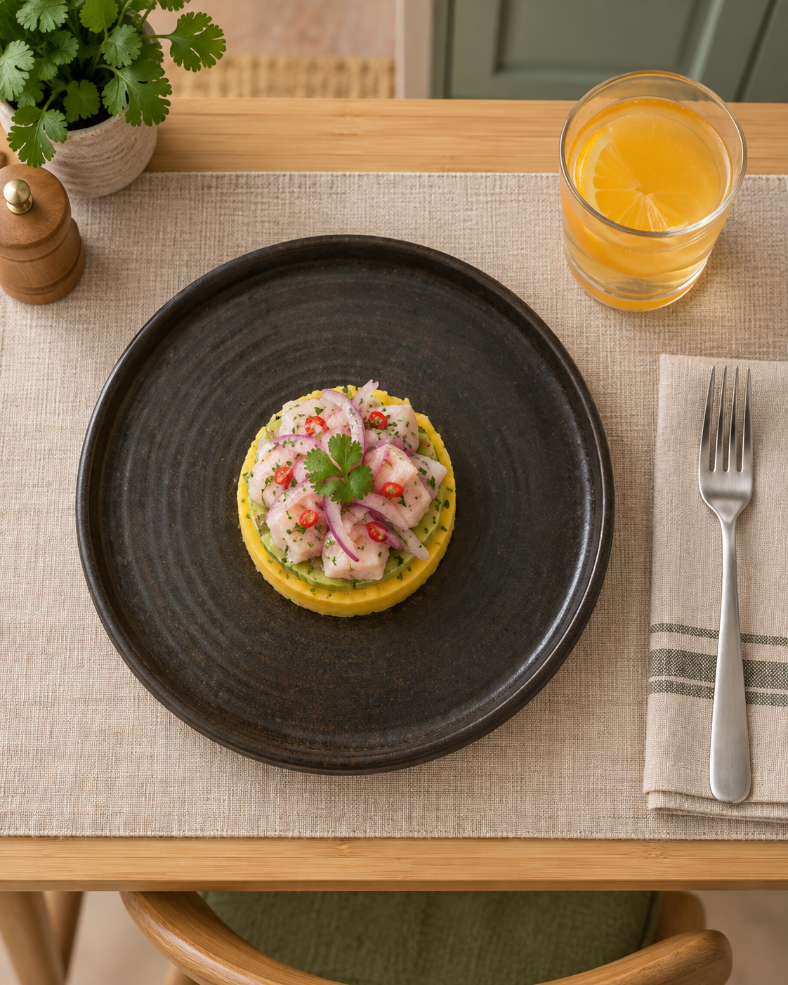 Plato carbón de borde recto con anillos – Basalto