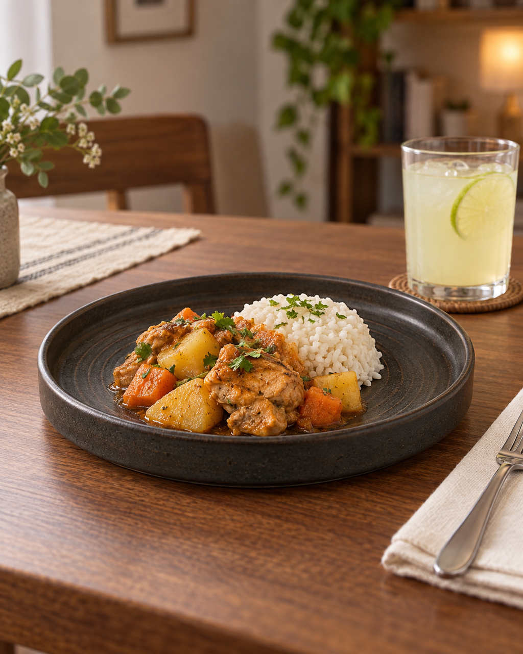 Plato carbón de borde recto con anillos – Basalto