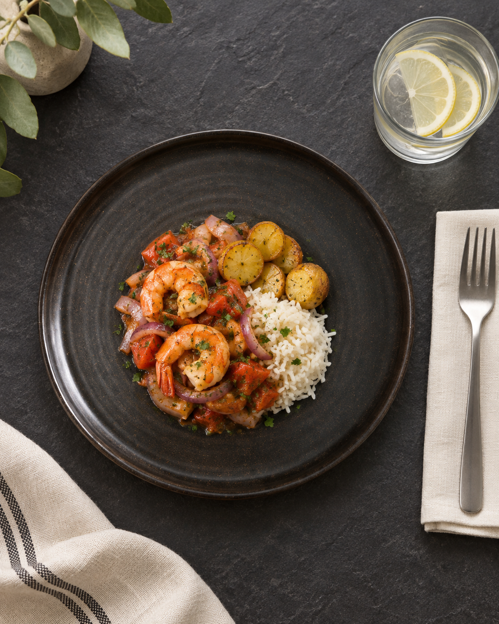 Plato carbón de borde recto con anillos – Basalto