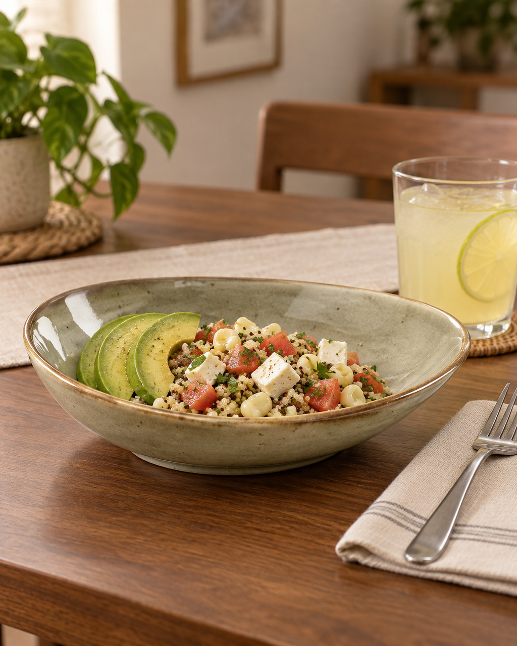 Plato hondo asimétrico gris salvia – Sauce