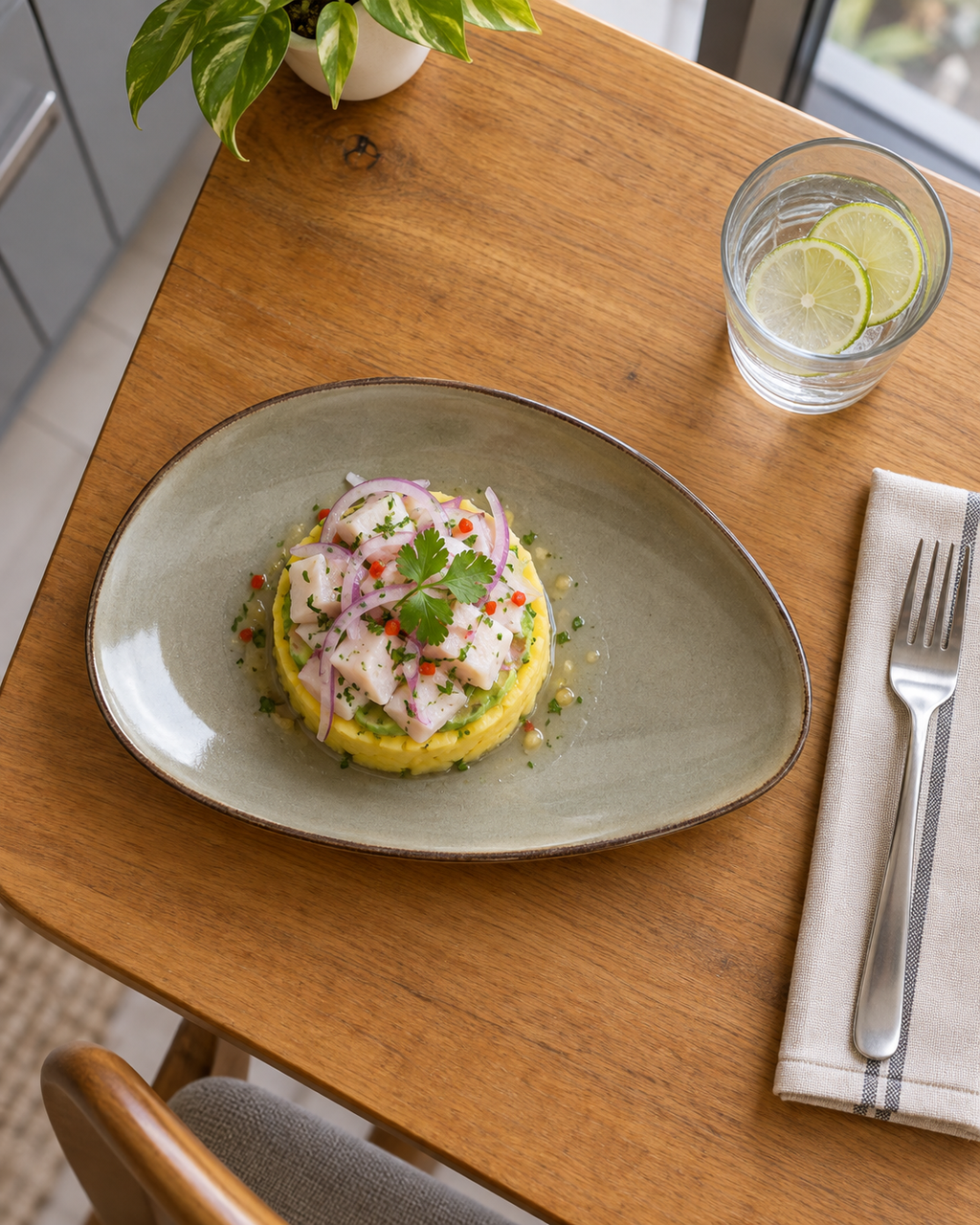 Plato alargado gris topo y salvia – Guijarro
