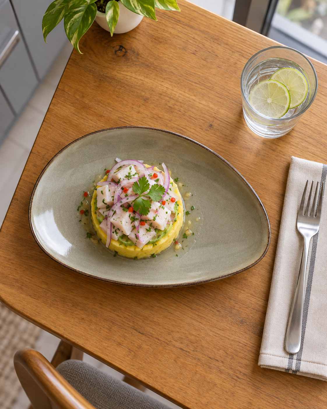 Plato alargado gris topo y salvia – Guijarro