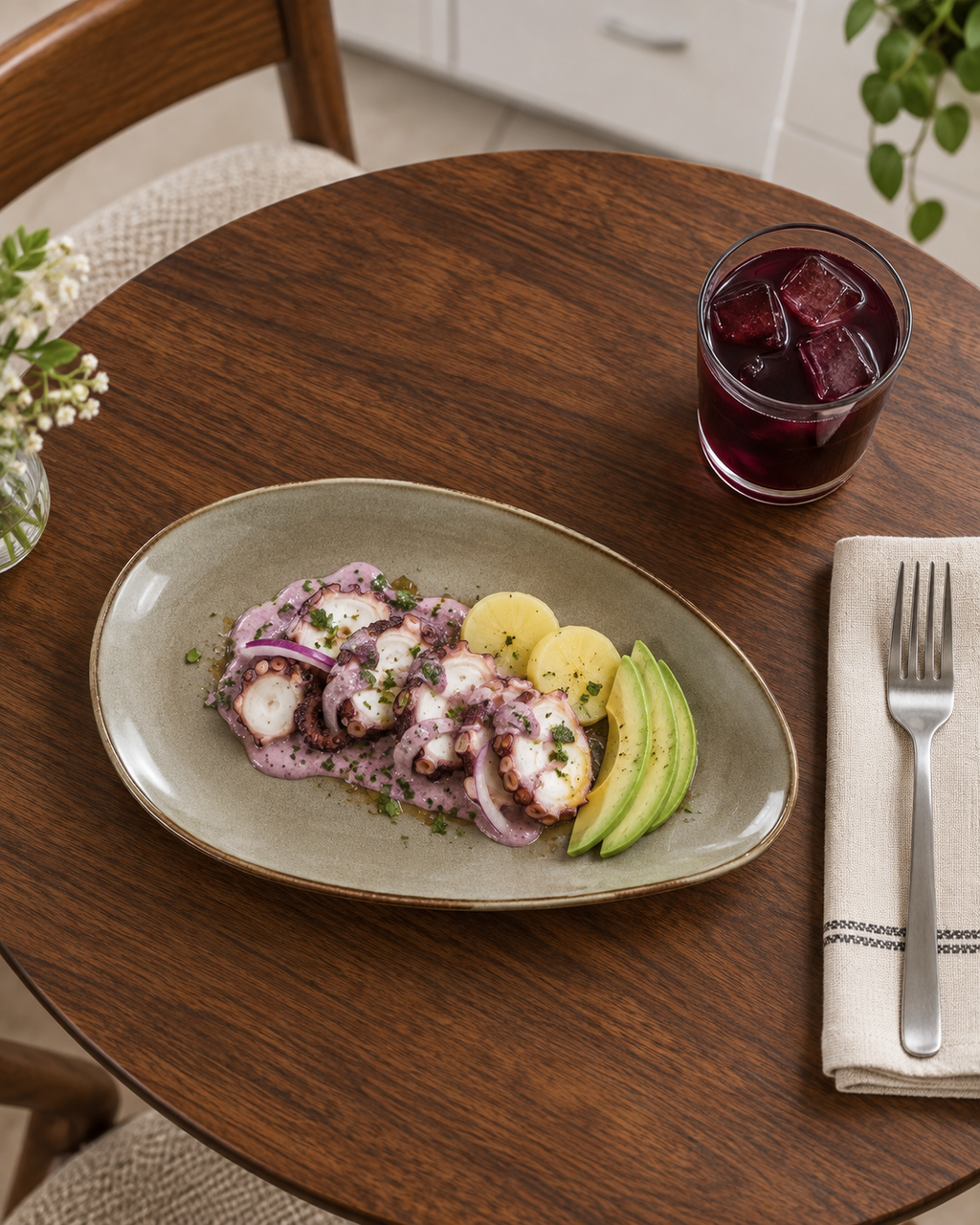 Plato alargado gris topo y salvia – Guijarro