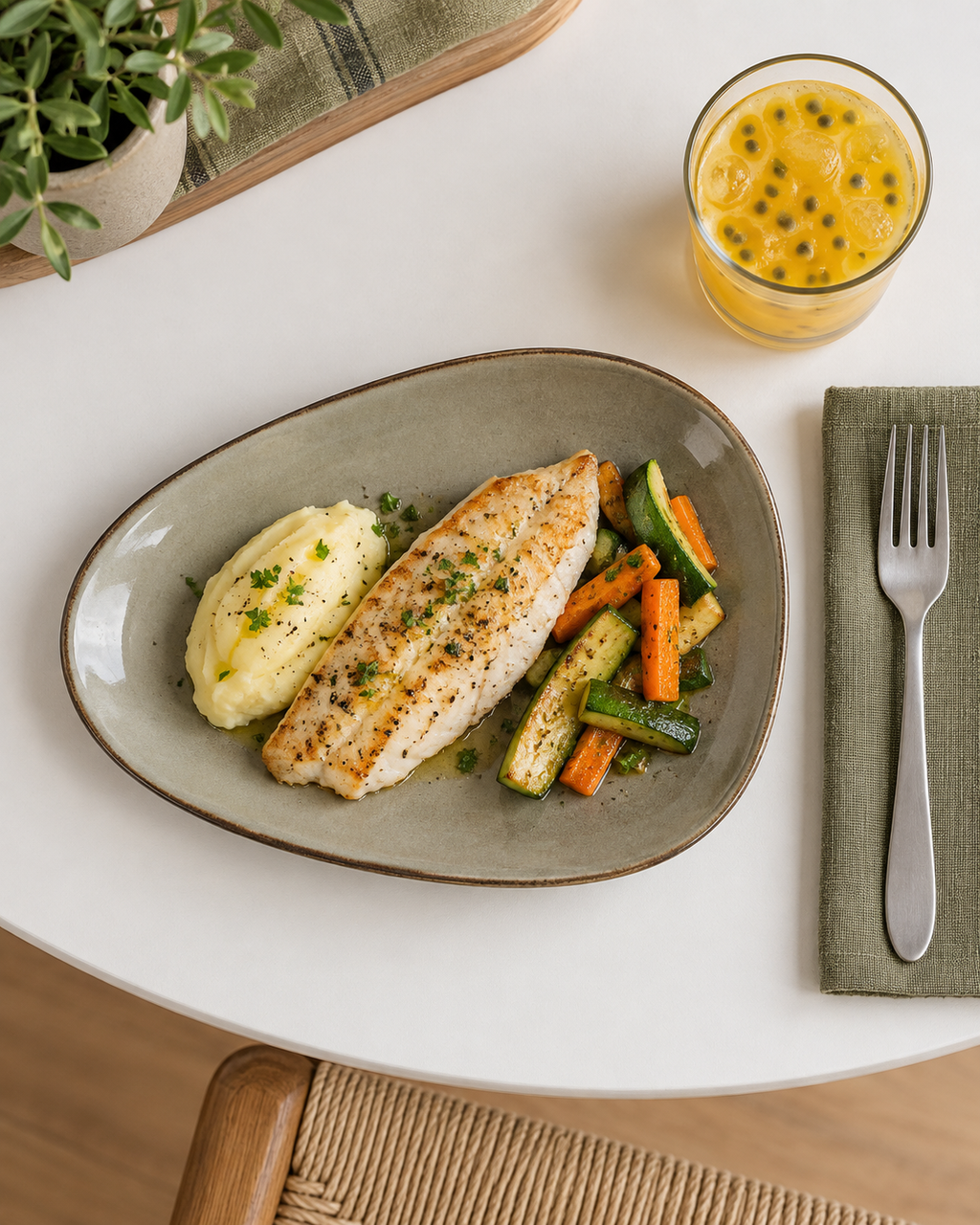 Plato alargado gris topo y salvia – Guijarro
