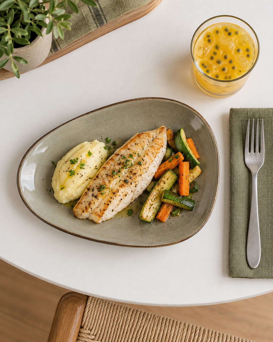 Plato alargado gris topo y salvia – Guijarro
