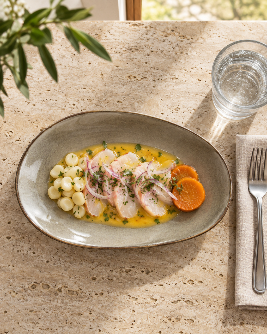 Plato alargado gris topo y salvia – Guijarro