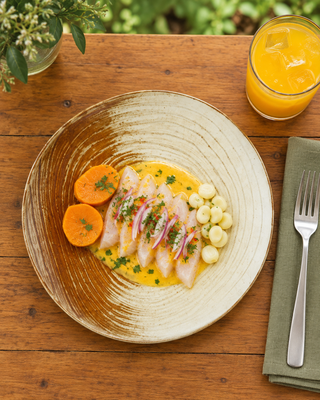 Plato crema y caramelo con anillos – Caramelo