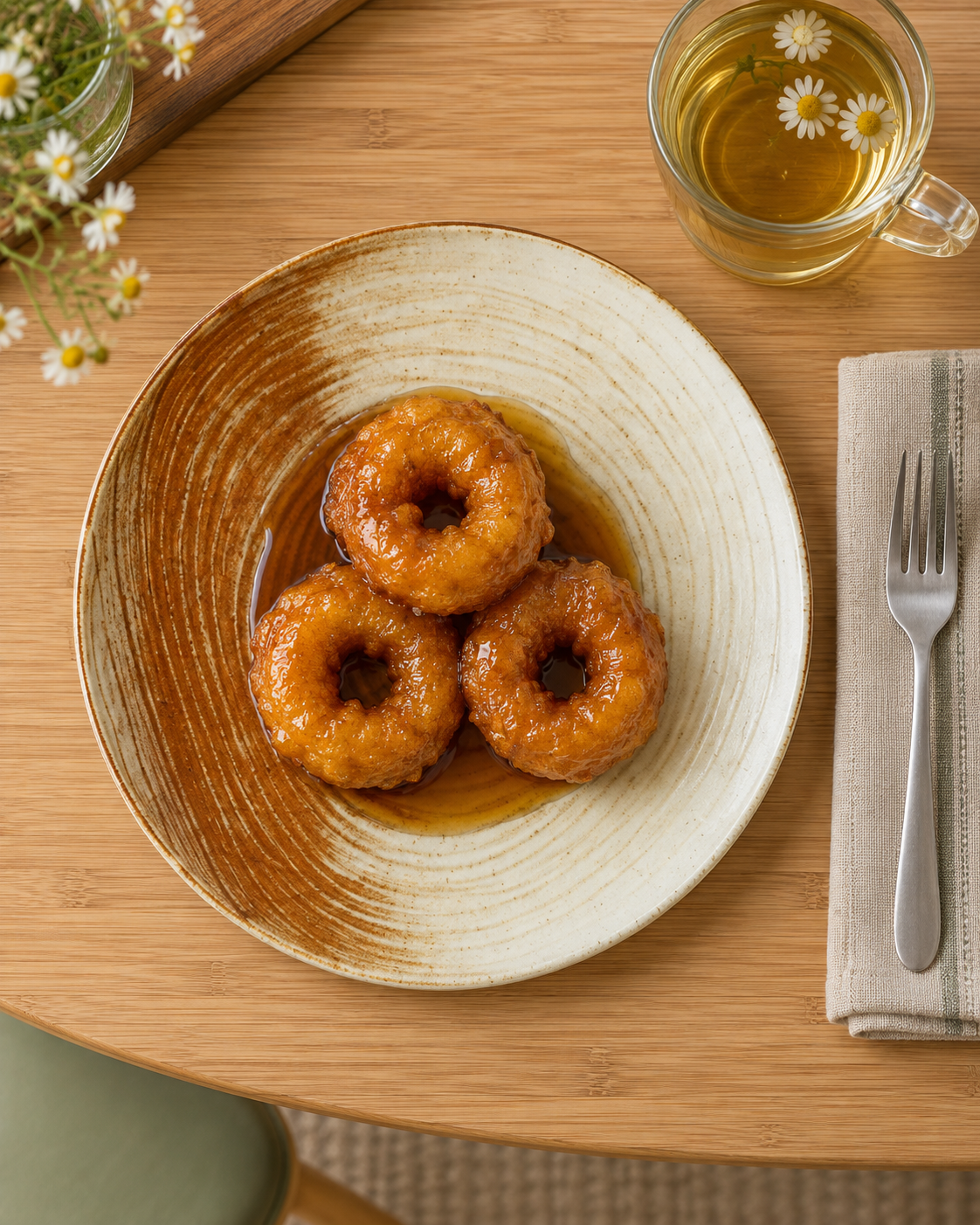 Plato crema y caramelo con anillos – Caramelo