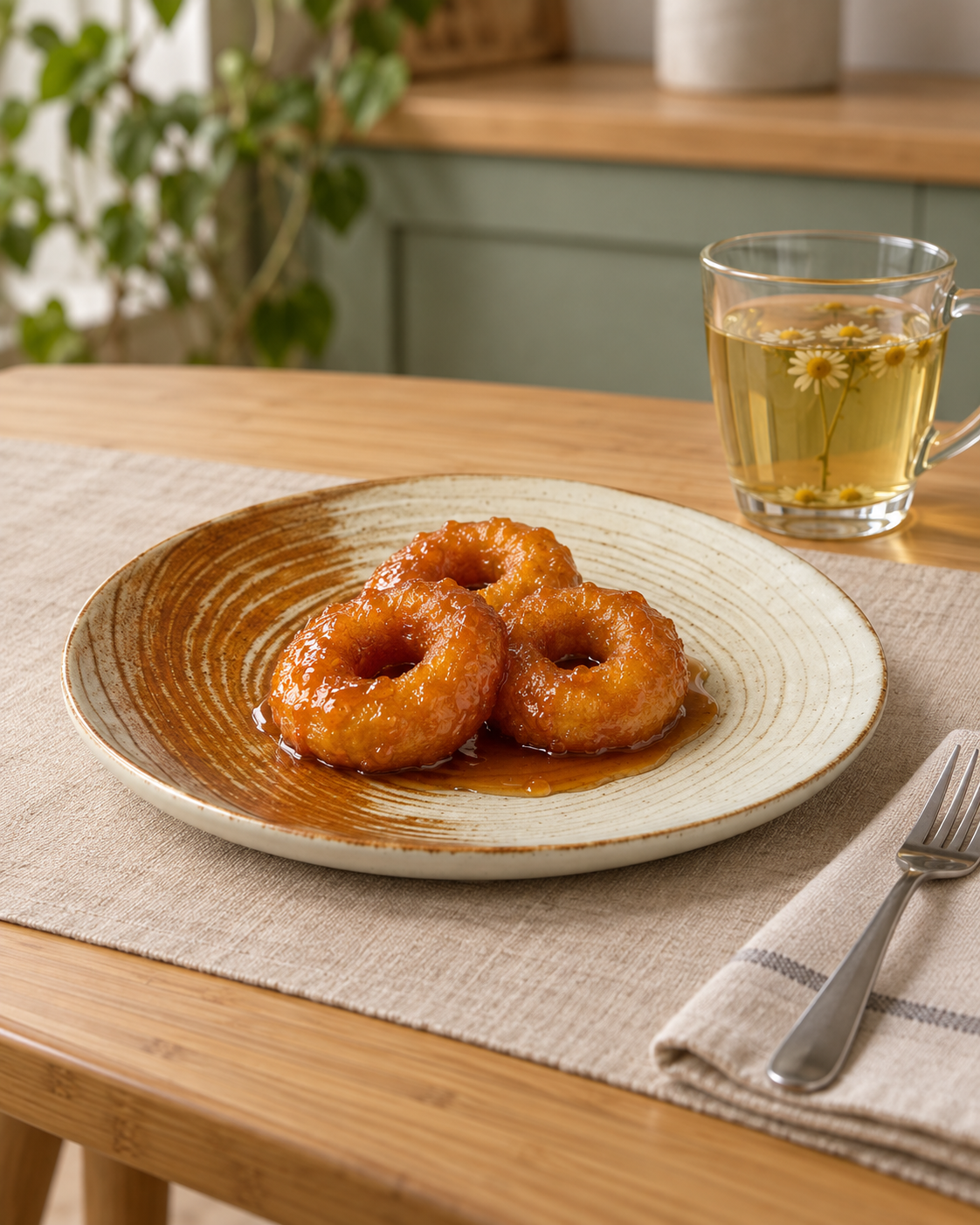 Plato crema y caramelo con anillos – Caramelo