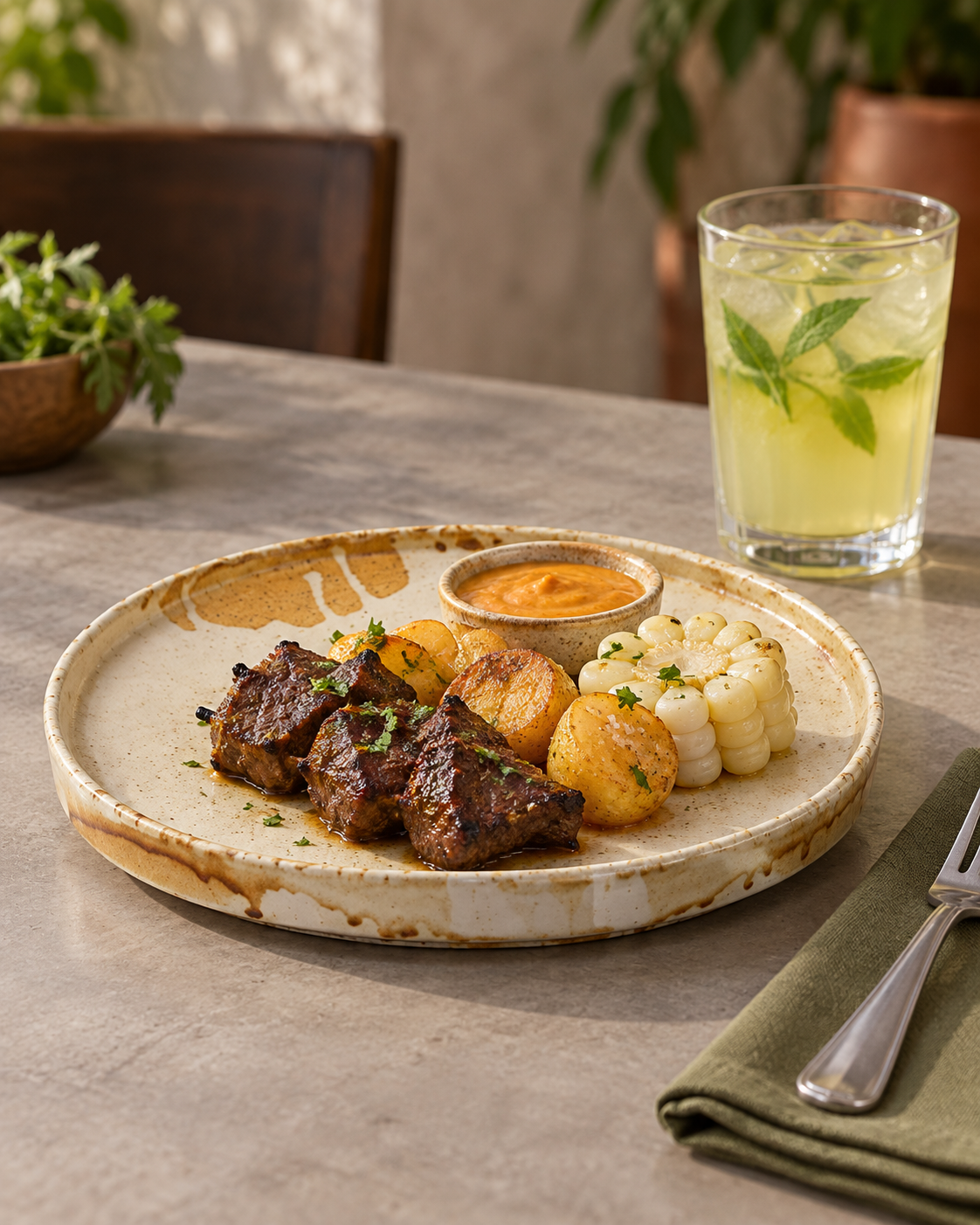 Plato crema y ocre con borde orgánico – Miel