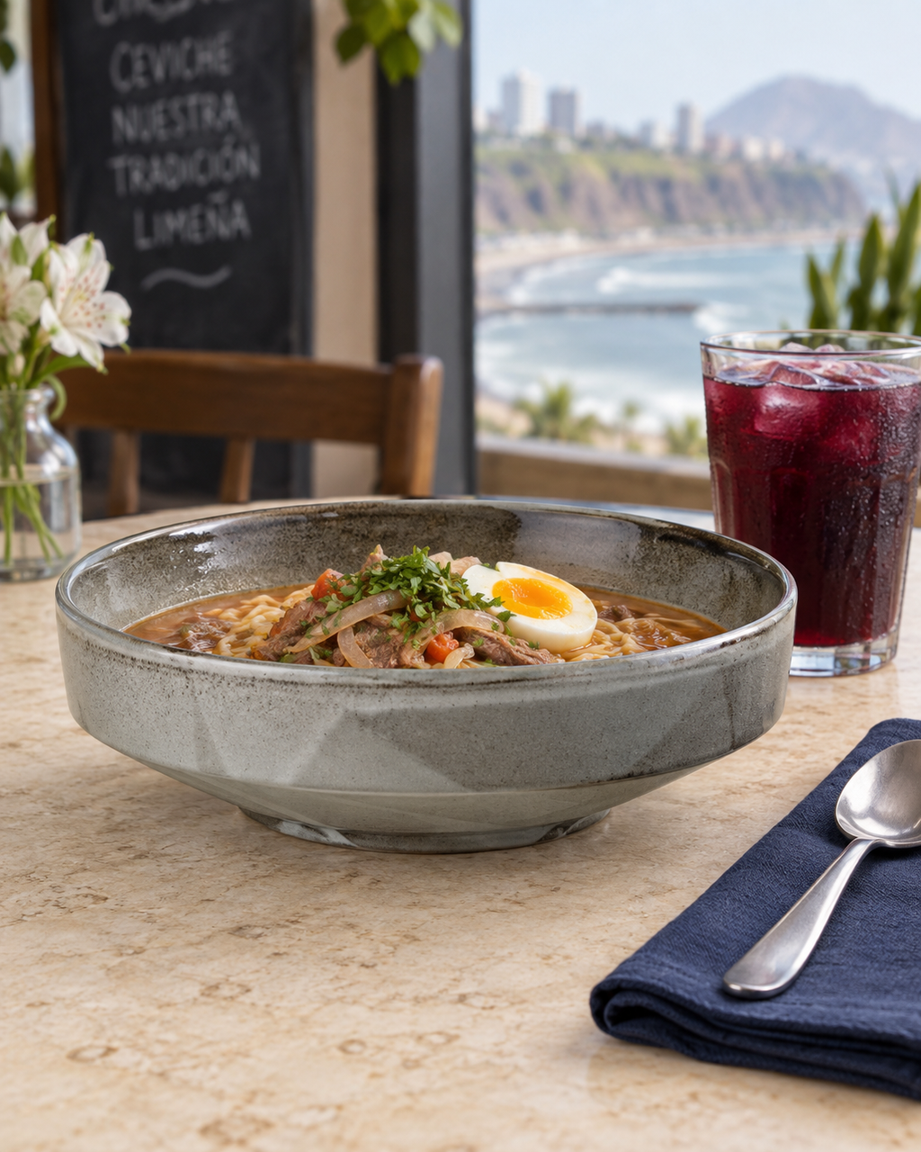 Plato hondo gris humo con exterior facetado – Pizarra