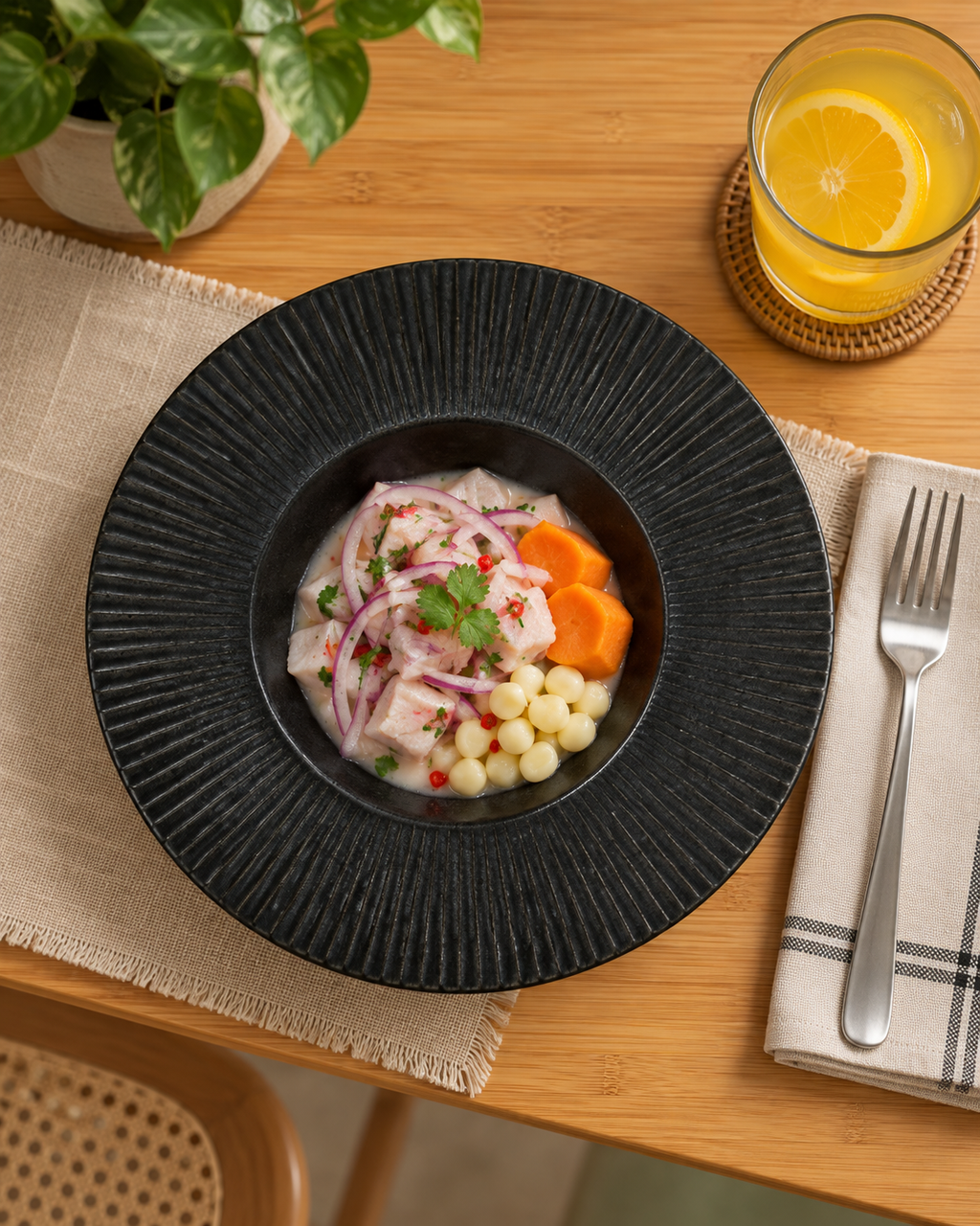 Plato para pasta negro con ala estriada – Rayo