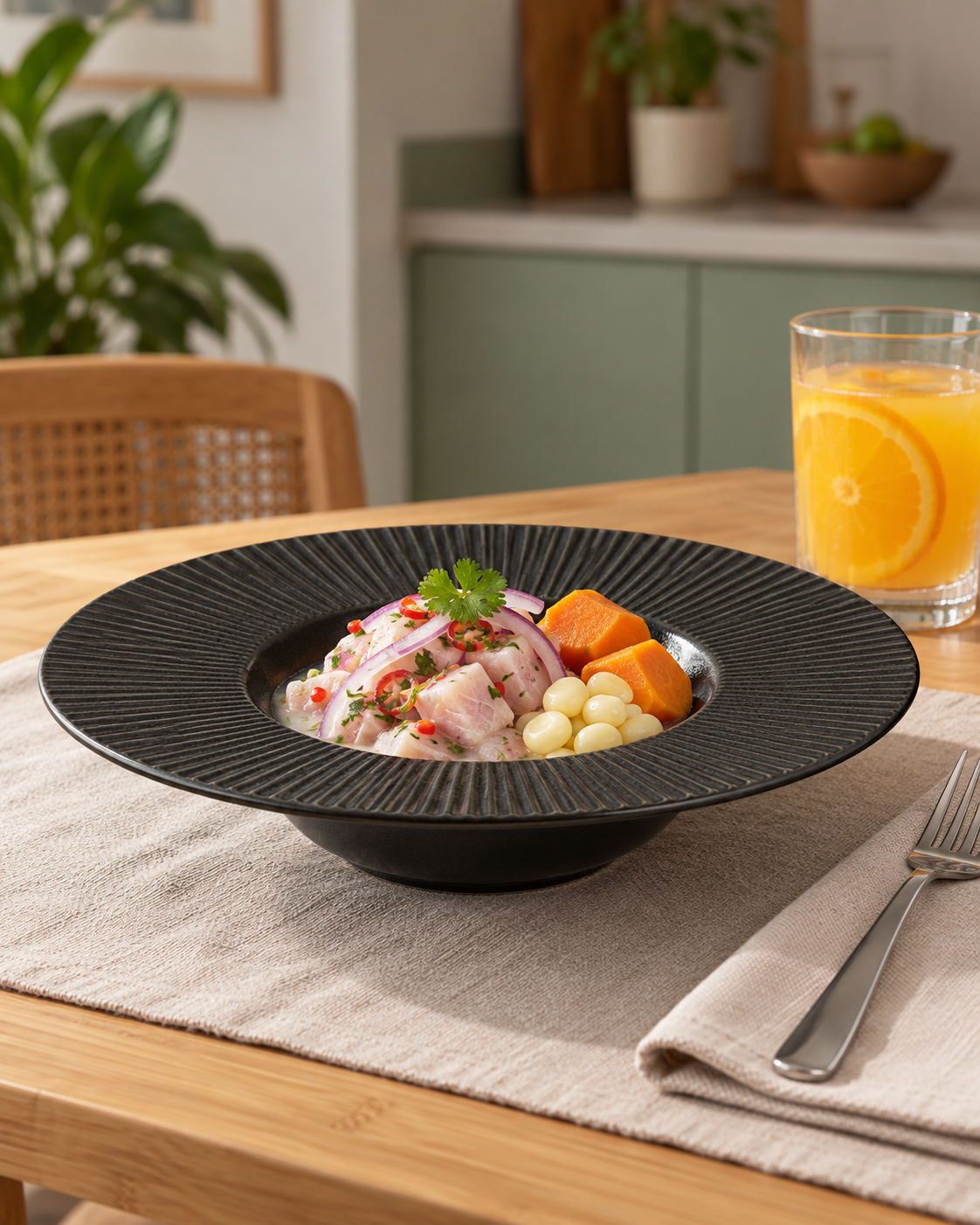 Plato para pasta negro con ala estriada – Rayo