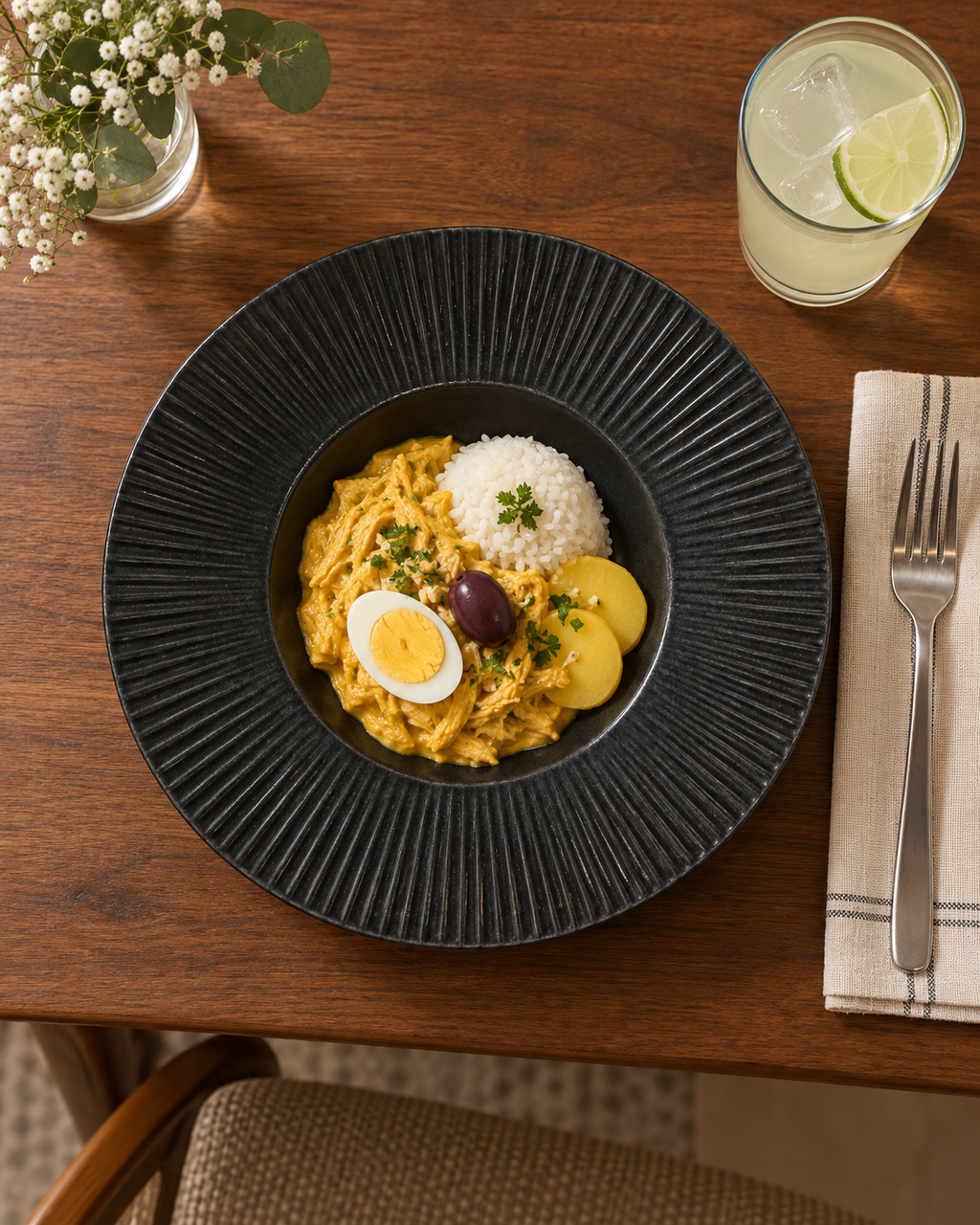 Plato para pasta negro con ala estriada – Rayo