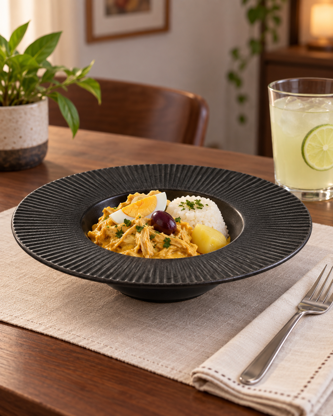 Plato para pasta negro con ala estriada – Rayo
