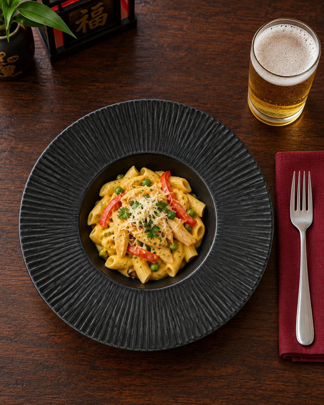 Plato para pasta negro con ala estriada – Rayo