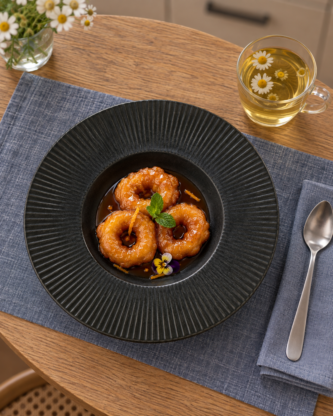 Plato para pasta negro con ala estriada – Rayo