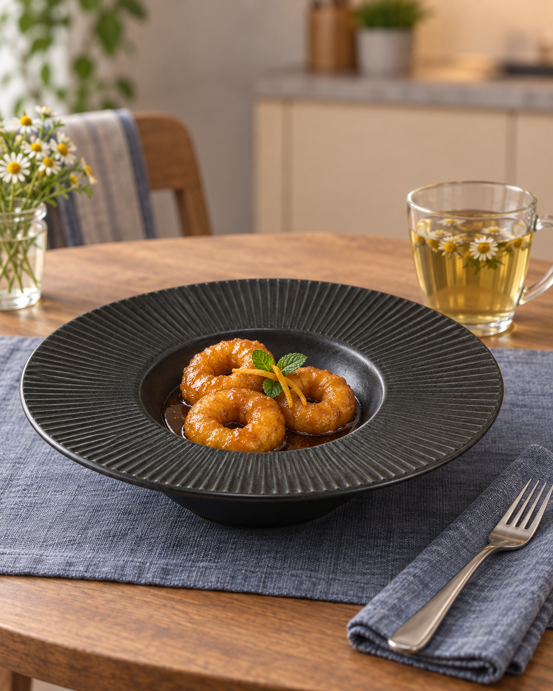 Plato para pasta negro con ala estriada – Rayo