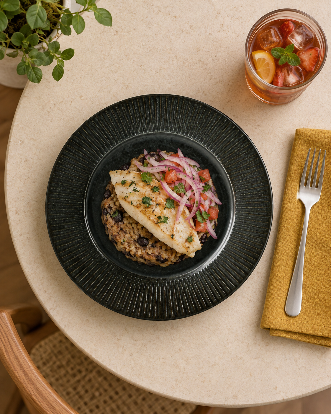 Plato negro carbón con ala estriada – Solsticio